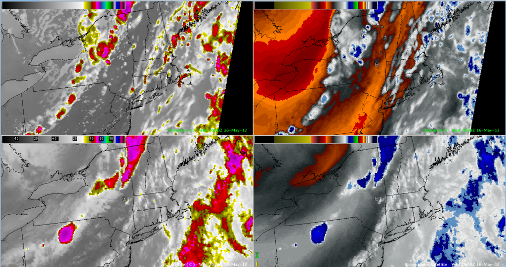 CIRA/CIMSS Simulated WRF Satellite Imagery (IR Left/WV Right) - Valid 2012-05-16 2000 UTC