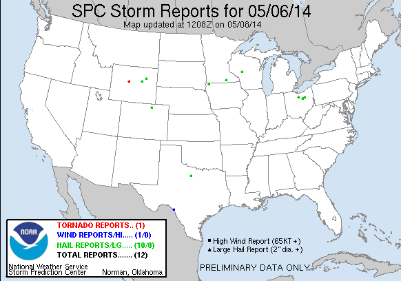 SPC Storm Reports for 6 May 2014.