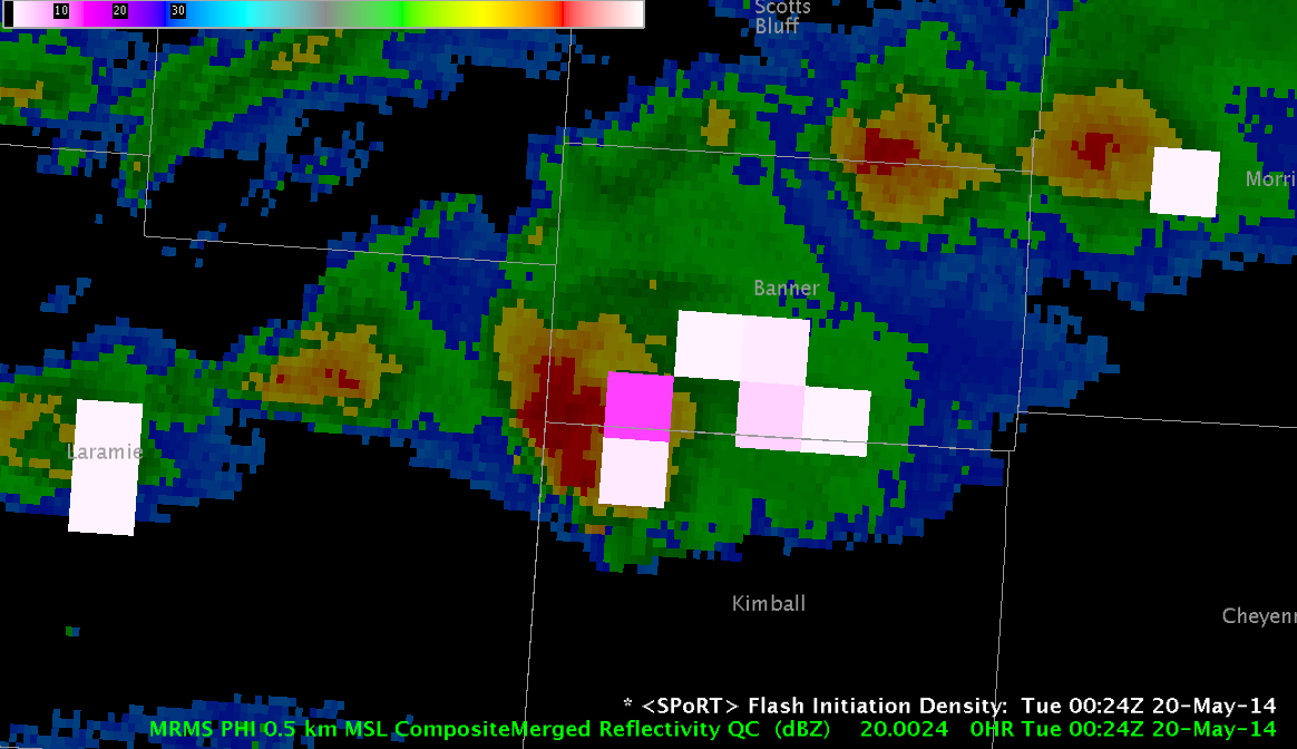 Flash Initiation Density and MR/MS Merged Reflectivity combination at 0024z.