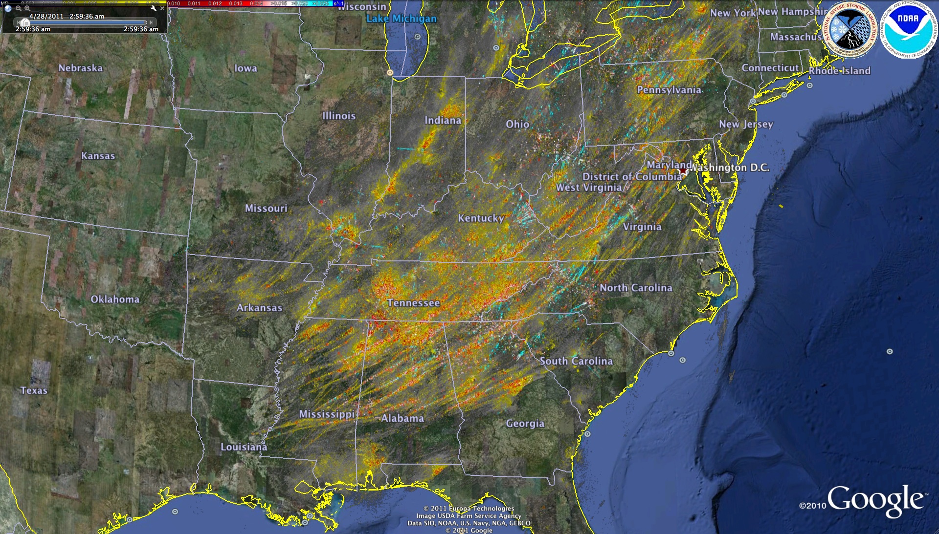 NSSL product captures rotation tracks of April 27 tornado outbreak