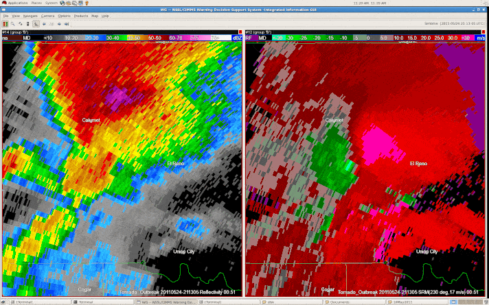 Animated gif of PAR reflectivity and velocity displays