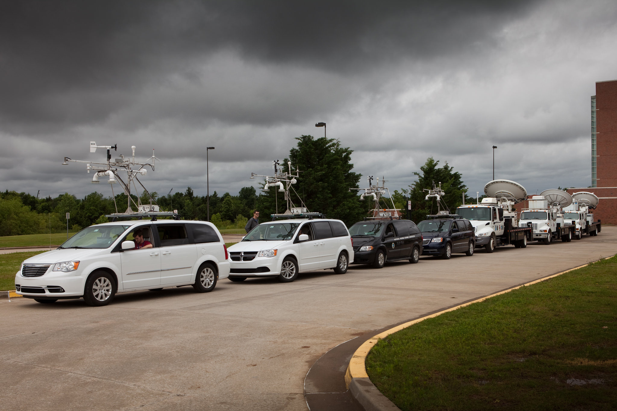 Mobile Mesonets, and other vehicles utilized in PECAN, are seen at the National Weather Center before leaving for the project.